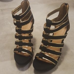 Strappy Wedges with Gold Trim